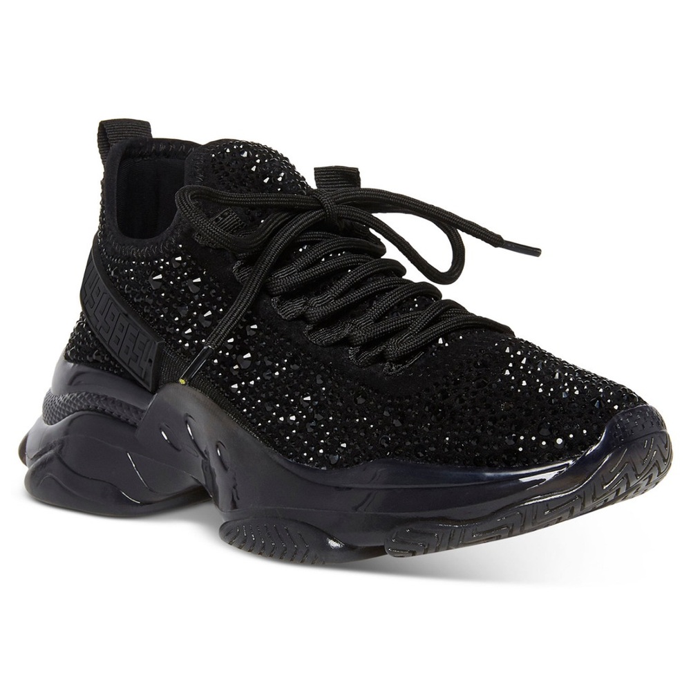 Black Steve Madden Maxima Rhinestone trim trainer- women’s sneakers size 7.5